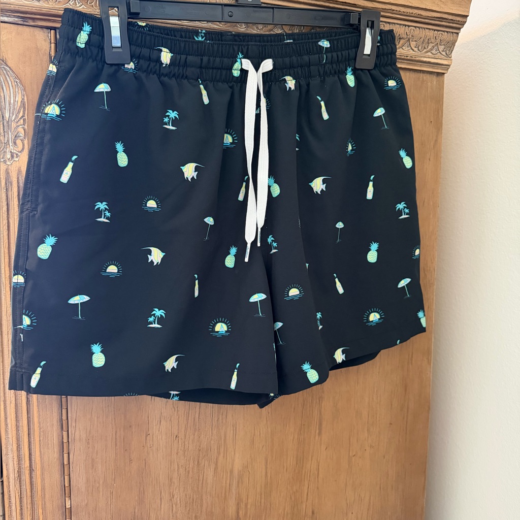 Chubbies Black Swim Shorts With Teal Tropical Accents